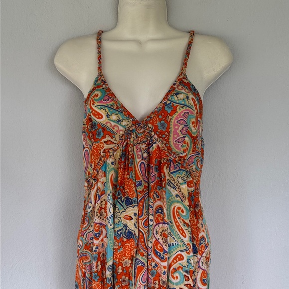 World Market orange blue paisley print braided spaghetti strap maxi dress S/M - Picture 2 of 11